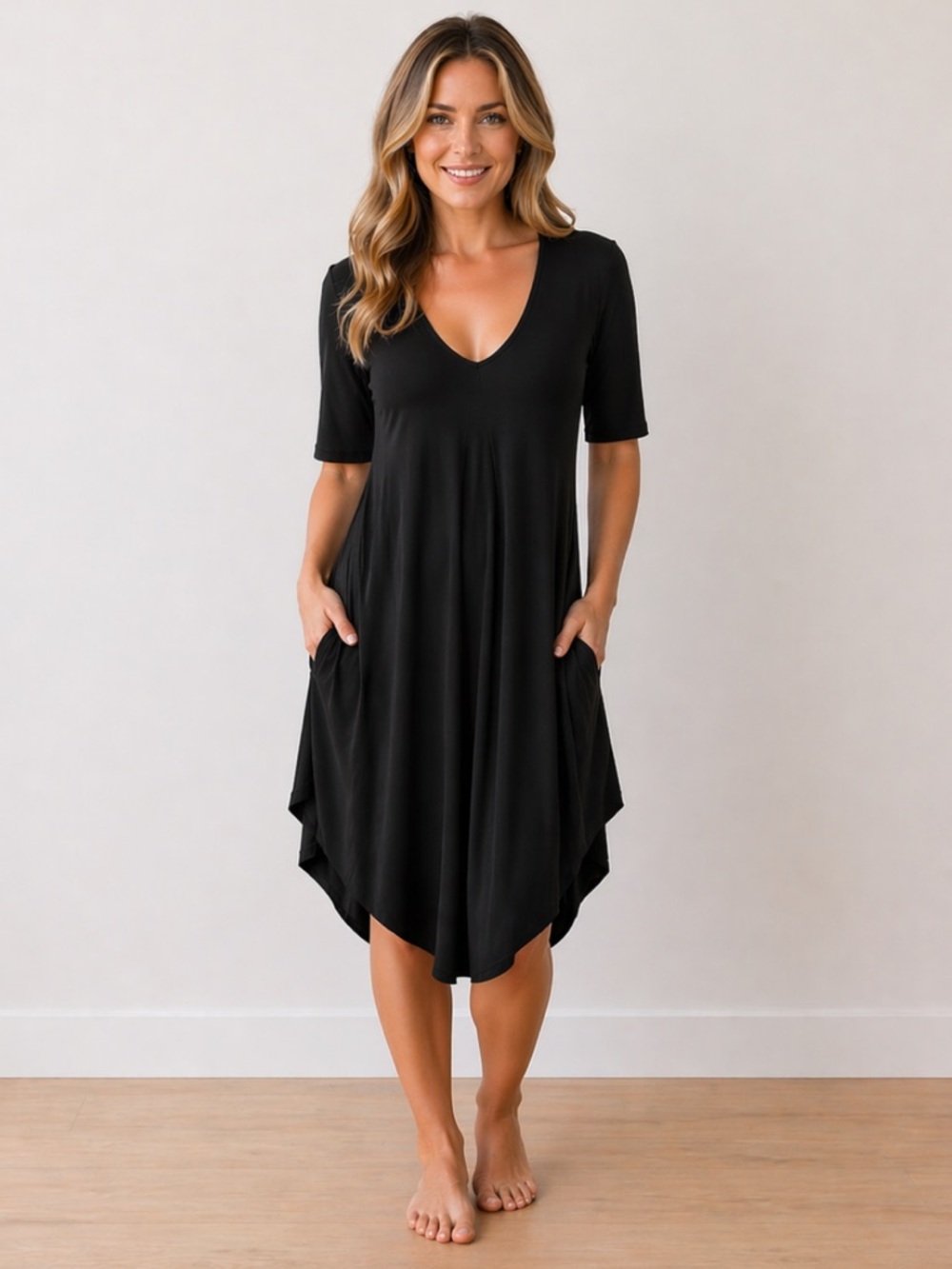 MARITHE-FRANCOIS GIRBAUD VINTAGE BLACK PULLOVER RUCHED CINCHED SIDES DRESS 6